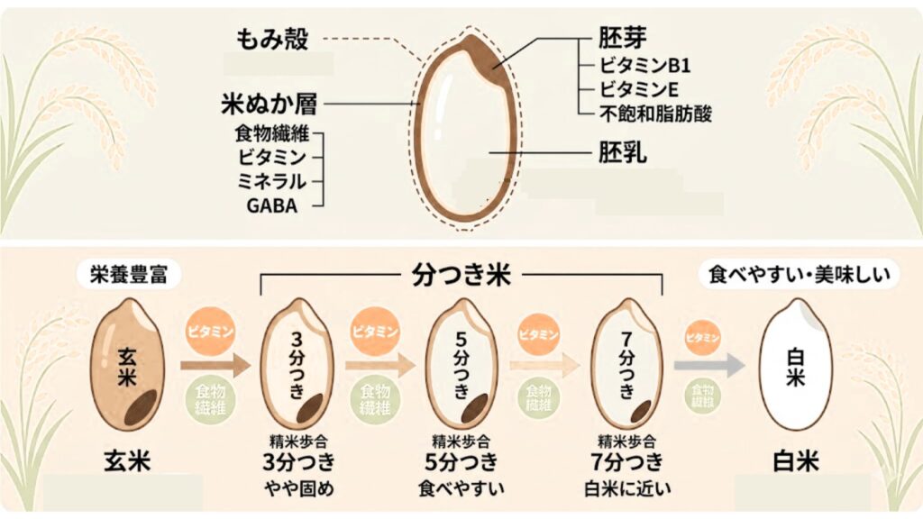 玄米と分つき米と白米の違い
