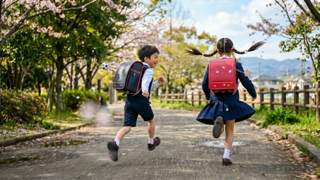 楽しそうに学校へ向かう子ども