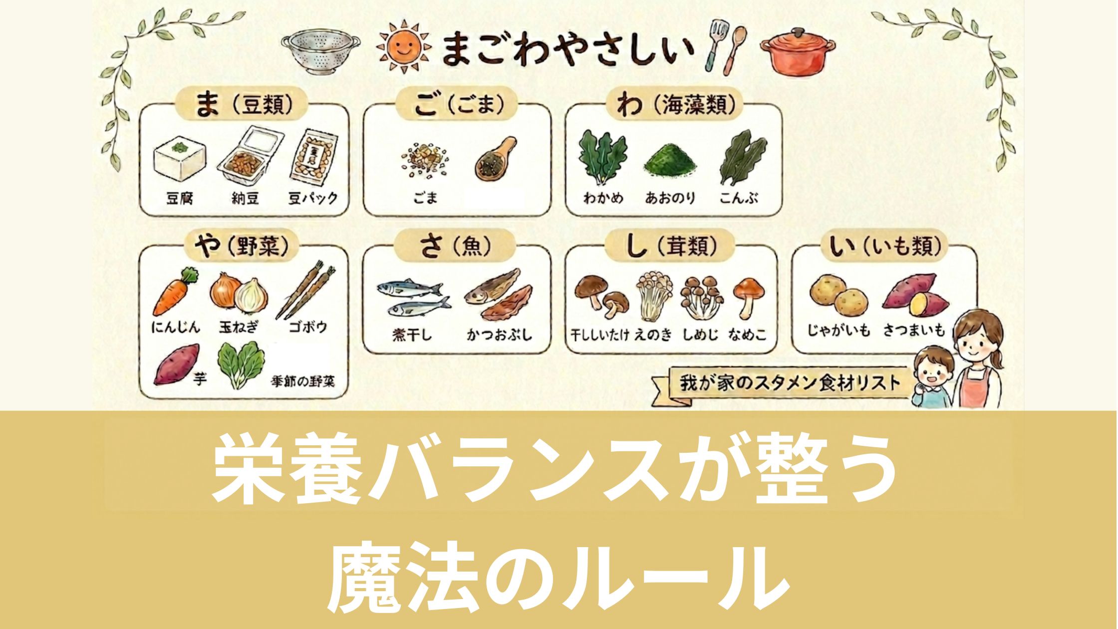 「まごわやさしい」をもとにしたストック食材リスト